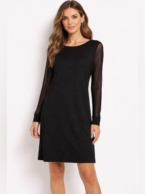 Nick & Nash Black Slip Dress With Long Sleeve Sheer Sleeves Women’s Size L